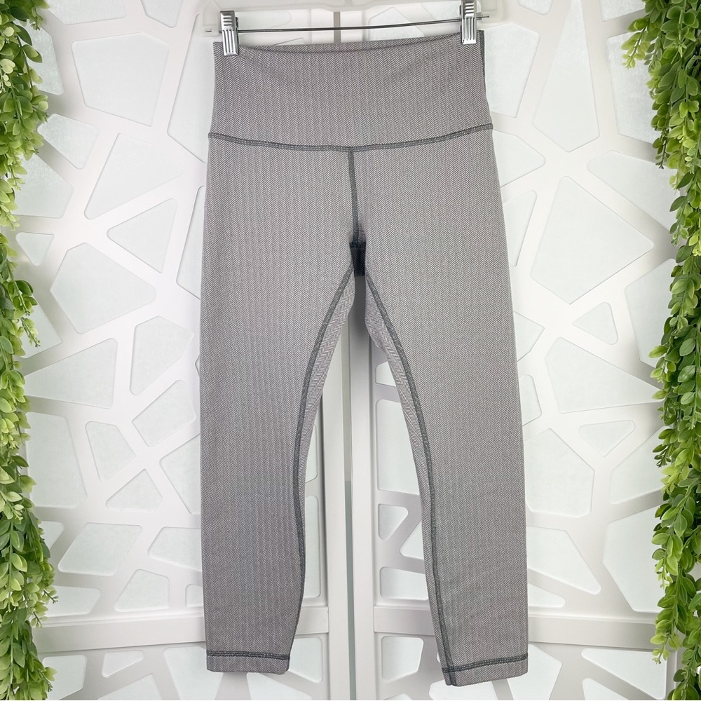 Lululemon Wunder Under Heathered Herringbone Black White Stretch Crop Leggings